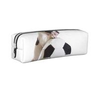 YWSOTRE Cachorro de Bulldog francés con balón de fútbol, Estuche para lápices Estuche para lápices Estuche para lápices de Cuero portátil con Estuche para cosméticos con Cremallera