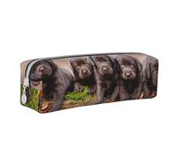 YWSOTRE Cachorros Labrador Familia Cachorros Pequeños Marrón, Estuche para lápices Estuche para lápices Estuche para lápices de Cuero portátil con Estuche para cosméticos con Cremallera