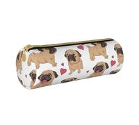 YWSOTRE Cachorros Pugs Divertidos Dibujos Animados, Estuche para lápices Estuche cilíndrico para lápices Estuche para lápices de Cuero portátil Estuche para cosméticos