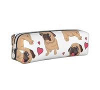 YWSOTRE Cachorros Pugs Divertidos Dibujos Animados, Estuche para lápices Estuche para lápices Estuche para lápices de Cuero portátil con Estuche para cosméticos con Cremallera