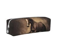 YWSOTRE Café Caballo Corriendo, Estuche para lápices Estuche para lápices Estuche para lápices de Cuero portátil con Estuche para cosméticos con Cremallera