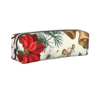 YWSOTRE Campana navideña Floral con Flor de Pascua navideña, Estuche para lápices Estuche para lápices Estuche para lápices de Cuero portátil con Estuche para cosméticos con Cremallera