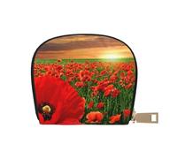YWSOTRE Campo de Amapolas al Atardecer, Funda de Cuero de PU para Tarjetas, Tarjetero Elegante, Tarjetero Tipo Billetera