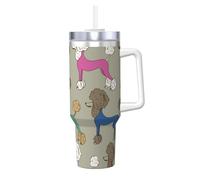 YWSOTRE Caniche colorido de dibujos animados divertidos,Botella de agua de acero inoxidable con asa para bebidas frías y calientes de 40 oz.