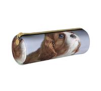 YWSOTRE Cara Cavalier King Charles Spaniel, Estuche para lápices Estuche cilíndrico para lápices Estuche para lápices de Cuero portátil Estuche para cosméticos