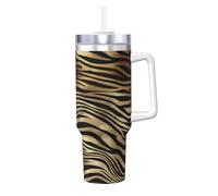 YWSOTRE Cebra africana negra dorada, piel de animal sepia,Botella de agua de acero inoxidable con asa para bebidas frías y calientes de 40 oz.