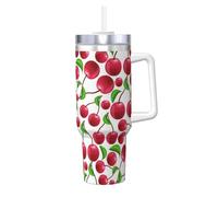 YWSOTRE Cerezas rojas impresas,Botella de agua de acero inoxidable con asa para bebidas frías y calientes de 40 oz.