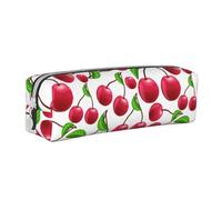 YWSOTRE Cerezas Rojas Impresas, Estuche para lápices Estuche para lápices Estuche para lápices de Cuero portátil con Estuche para cosméticos con Cremallera