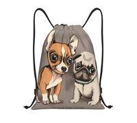 YWSOTRE Chihuahua Bulldog Lindo Pug Perro Mascota Animal Amigos Cachorro Beige, Mochila con cordón, unisex, para deporte, gimnasio, informal, para el día a día, talla M