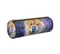 YWSOTRE Chow-Chow Dulce Esponjoso Marrón Perros Púrpura Salvaje, Estuche para lápices Estuche cilíndrico para lápices Estuche para lápices de Cuero portátil Estuche para cosméticos