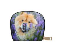 YWSOTRE Chow-Chow Dulce Esponjoso Marrón Perros Púrpura Salvaje, Funda de Cuero de PU para Tarjetas, Tarjetero Elegante, Tarjetero Tipo Billetera