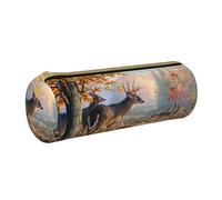 YWSOTRE Ciervo Lámina artística, Estuche para lápices Estuche cilíndrico para lápices Estuche para lápices de Cuero portátil Estuche para cosméticos