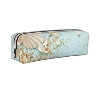 YWSOTRE Colección Mar Concha Playa Vintage, Estuche para lápices Estuche para lápices Estuche para lápices de Cuero portátil con Estuche para cosméticos con Cremallera