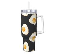 YWSOTRE Comida Huevos Fritos Oscuros,Botella de agua de acero inoxidable con asa para bebidas frías y calientes de 40 oz.