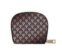 YWSOTRE Conchas Marinas Art Déco Azul Dorado y Azul Marino, Funda de Cuero de PU para Tarjetas, Tarjetero Elegante, Tarjetero Tipo Billetera