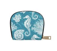 YWSOTRE Conchas Marinas Caballito De Mar Coral, Funda de Cuero de PU para Tarjetas, Tarjetero Elegante, Tarjetero Tipo Billetera
