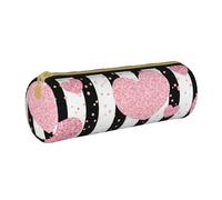 YWSOTRE Corazón Romántico Raya De Lentejuelas De Oro Rosa, Estuche para lápices Estuche cilíndrico para lápices Estuche para lápices de Cuero portátil Estuche para cosméticos