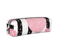 YWSOTRE Corazón Romántico Raya De Lentejuelas De Oro Rosa, Estuche para lápices Estuche para lápices Estuche para lápices de Cuero portátil con Estuche para cosméticos con Cremallera