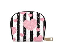 YWSOTRE Corazón Romántico Raya De Lentejuelas De Oro Rosa, Funda de Cuero de PU para Tarjetas, Tarjetero Elegante, Tarjetero Tipo Billetera