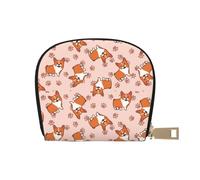 YWSOTRE Corgis de Dibujos Animados, Funda de Cuero de PU para Tarjetas, Tarjetero Elegante, Tarjetero Tipo Billetera