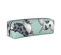 YWSOTRE Correr Perro Collie áspero, Estuche para lápices Estuche para lápices Estuche para lápices de Cuero portátil con Estuche para cosméticos con Cremallera