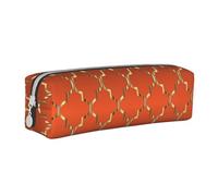 YWSOTRE Cuatrifolio Dorado sobre Naranja Quemado, Estuche para lápices Estuche para lápices Estuche para lápices de Cuero portátil con Estuche para cosméticos con Cremallera