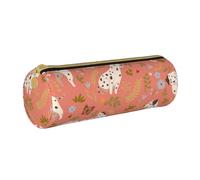 YWSOTRE Dálmatas Jugando, Estuche para lápices Estuche cilíndrico para lápices Estuche para lápices de Cuero portátil Estuche para cosméticos