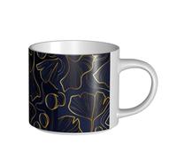 YWSOTRE Degradado lineal dorado con hojas de ginkgo biloba,Taza de cerámica de gran capacidad, taza de té, taza de café 450 ml
