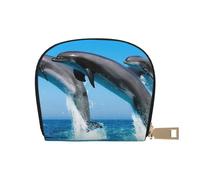 YWSOTRE Delfines Saltando Invierno, Funda de Cuero de PU para Tarjetas, Tarjetero Elegante, Tarjetero Tipo Billetera