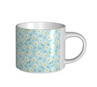 YWSOTRE Delicada margarita floral azul y blanca,Taza de cerámica de gran capacidad, taza de té, taza de café 450 ml