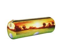 YWSOTRE Deporte Golf Pelota Atardecer Árbol, Estuche para lápices Estuche cilíndrico para lápices Estuche para lápices de Cuero portátil Estuche para cosméticos