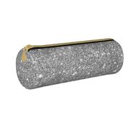YWSOTRE Destellos de Brillo Plateado, Estuche para lápices Estuche cilíndrico para lápices Estuche para lápices de Cuero portátil Estuche para cosméticos