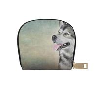 YWSOTRE Dibujo Perro Malamute De Alaska Retrato, Funda de Cuero de PU para Tarjetas, Tarjetero Elegante, Tarjetero Tipo Billetera