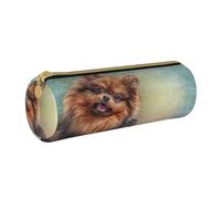 YWSOTRE Dibujo Perro Pomerania Alemana Retrato, Estuche para lápices Estuche cilíndrico para lápices Estuche para lápices de Cuero portátil Estuche para cosméticos