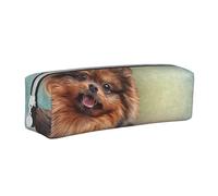 YWSOTRE Dibujo Perro Pomerania Alemana Retrato, Estuche para lápices Estuche para lápices Estuche para lápices de Cuero portátil con Estuche para cosméticos con Cremallera