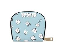 YWSOTRE Dientes Patrón Diente Dental Dibujos Animados, Funda de Cuero de PU para Tarjetas, Tarjetero Elegante, Tarjetero Tipo Billetera