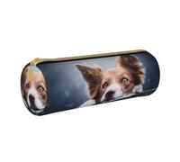 YWSOTRE Dios Bokeh Border Collie Marrón con Ojos Amarillos, Estuche para lápices Estuche cilíndrico para lápices Estuche para lápices de Cuero portátil Estuche para cosméticos