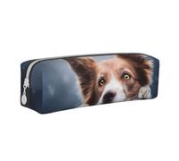 YWSOTRE Dios Bokeh Border Collie Marrón con Ojos Amarillos, Estuche para lápices Estuche para lápices Estuche para lápices de Cuero portátil con Estuche para cosméticos con Cremallera