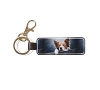 YWSOTRE Dios Bokeh de Border Collie Marrón con Ojos Amarillos,Llavero de cuero de PU, llavero, llavero, anillo, organizador, 1 pieza