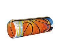 YWSOTRE Disfrute del Bosquejo Colorido del Baloncesto Impreso, Estuche para lápices Estuche cilíndrico para lápices Estuche para lápices de Cuero portátil Estuche para cosméticos