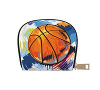 YWSOTRE Disfrute del Bosquejo Colorido del Baloncesto Impreso, Funda de Cuero de PU para Tarjetas, Tarjetero Elegante, Tarjetero Tipo Billetera