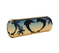 YWSOTRE Dos Delfines Saltando En Forma De Corazón, Estuche para lápices Estuche cilíndrico para lápices Estuche para lápices de Cuero portátil Estuche para cosméticos