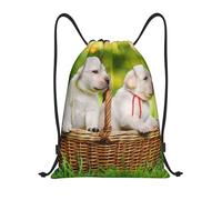 YWSOTRE Dos Perros En Una Cesta Estampada, Mochila con cordón, unisex, para deporte, gimnasio, informal, para el día a día, talla M