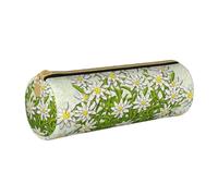 YWSOTRE Edelweiss Flores de montaña suizas, Estuche para lápices Estuche cilíndrico para lápices Estuche para lápices de Cuero portátil Estuche para cosméticos