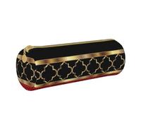 YWSOTRE Elegante patrón de cuatrifolio Rojo, Negro y Dorado, Estuche para lápices Estuche cilíndrico para lápices Estuche para lápices de Cuero portátil Estuche para cosméticos