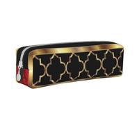 YWSOTRE Elegante patrón de cuatrifolio Rojo, Negro y Dorado, Estuche para lápices Estuche para lápices Estuche para lápices de Cuero portátil con Estuche para cosméticos con Cremallera