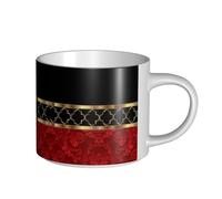 YWSOTRE Elegante patrón de trébol rojo, negro y dorado,Taza de cerámica de gran capacidad, taza de té, taza de café 450 ml