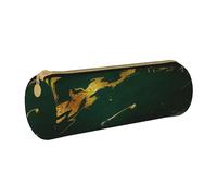 YWSOTRE Esmeralda Verde Intenso Tonos Tierra Mármol Dorado, Estuche para lápices Estuche cilíndrico para lápices Estuche para lápices de Cuero portátil Estuche para cosméticos