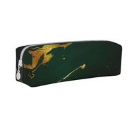 YWSOTRE Esmeralda Verde Intenso Tonos Tierra Mármol Dorado, Estuche para lápices Estuche para lápices Estuche para lápices de Cuero portátil con Estuche para cosméticos con Cremallera