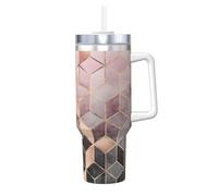 YWSOTRE Estilo nórdico, patrón geométrico rosa, dorado,Botella de agua de acero inoxidable con asa para bebidas frías y calientes de 40 oz.